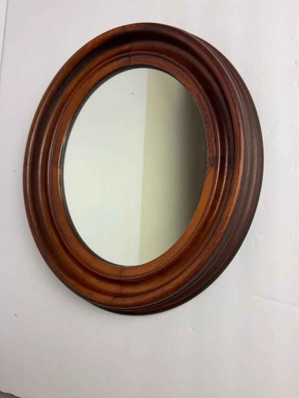 Antique Oval Cherry Wood Mirror w/ Dovetail Deep Frame  14
